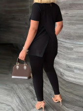Solid High Collar Slit Tops And Pant Two Piece Set SH-390522