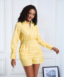 Stripe Long Sleeve Zipper Shirt Romper LM-8361