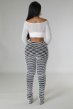 Knitted Striped High-waisted Micro Flared Pants OSM-4400