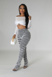 Knitted Striped High-waisted Micro Flared Pants OSM-4400