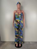 Sleeveless Sling Painted Print Backless jumpsuit(With Headscarf) LSL-6516