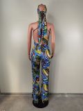 Sleeveless Sling Painted Print Backless jumpsuit(With Headscarf) LSL-6516