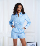Stripe Long Sleeve Zipper Shirt Romper LM-8361