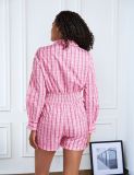 Stripe Long Sleeve Zipper Shirt Romper LM-8361