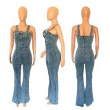 Sexy Denim Wide Leg Flare Jumpsuit LX-3545