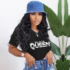 Letter Print O Neck Plus Size T Shirt WAF-9000155