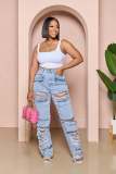 Casual Loose High Waist Holes Jeans LX-5536
