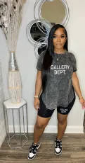 Plus Size Casual Letter Print Short Sleeve 2 Piece Shorts Set WAF-77590239