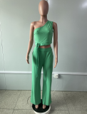 Plus Size Solid One Shoulder Top Wide Leg Pants 2 Piece Set MK-3162