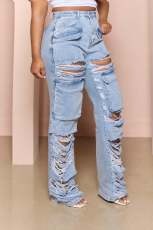 Casual Loose High Waist Holes Jeans LX-5536