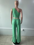 Plus Size Solid One Shoulder Top Wide Leg Pants 2 Piece Set MK-3162