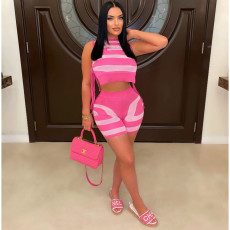 Print Sleeveless Bandage Tops And Shorts Two Piece Set MDF-5376