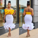 Sexy Bow Tie Tube Tops Two Piece Skirts Set BY-6397