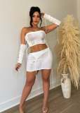 Knitted Tube Tops Tassel Half Skirt Sleeves Sexy Suit ME-8387