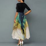 Printed Slim Elegant V-neck Splicing Maxi Dress XHSY-19586