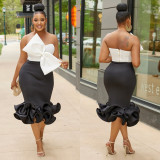Sexy Bow Tie Tube Tops Two Piece Skirts Set BY-6397