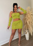 Knitted Tube Tops Tassel Half Skirt Sleeves Sexy Suit ME-8387