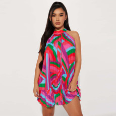 Fashion Off Shoulder Sleeveless Pleated Dress  YF-10537