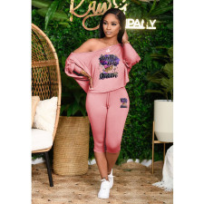 Plus Size Print Long Sleeve Loose Two Piece Pants Set HGL-2044
