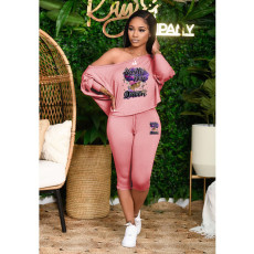 Plus Size Print Long Sleeve Loose Two Piece Pants Set HGL-2044