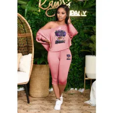 Plus Size Print Long Sleeve Loose Two Piece Pants Set HGL-2044
