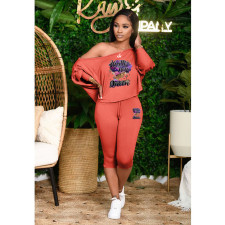 Plus Size Print Long Sleeve Loose Two Piece Pants Set HGL-2044