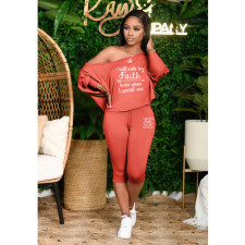 Plus Size Slash Shoulder Print Two Piece Pants Set HGL-2042