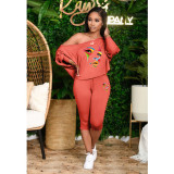 Plus Size Fashion Print Slash Shoulder Two Piece Pants Set HGL-2043
