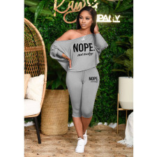 Plus Size Letter Print Slash Shoulder Two Piece Set HGL-2041