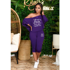 Plus Size Slash Shoulder Print Two Piece Pants Set HGL-2042