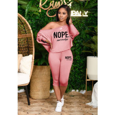 Plus Size Letter Print Slash Shoulder Two Piece Set HGL-2041
