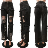 Fashion Holes Micro Flare Jeans CM-8684