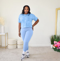Casual Print Short Sleeve Sports Two Piece Pants Set WAF-77593