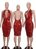 Sexy Low Collar Hot Stamp Midi Dress YD-8751