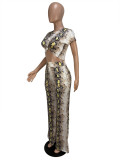 Snake Print Short Sleeve Two Piece Pants Set CHY-1365