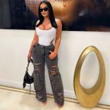 Fashion Holes Micro Flare Jeans CM-8684