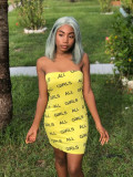 Wrap Chest Letter Print Mini Dress QZX-6282
