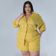 Plus Size Solid 3/4 Sleeve Chiffon Top Two Piece Shorts Set NNWF-7883