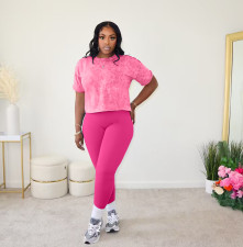 Casual Print Short Sleeve Sports Two Piece Pants Set WAF-77593