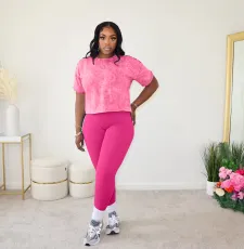 Casual Print Short Sleeve Sports Two Piece Pants Set WAF-77593