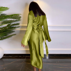 Solid Loose Flare Sleeve Tops And Skirts Two Piece Set MIL-L477
