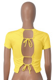 Solid Color Bandage Backless T Shirt MZ-2801