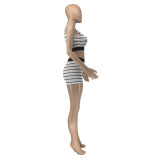 Summer Stripe Sleeveless Two Piece Shorts Set GLF-10128