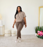 Casual Print Short Sleeve Sports Two Piece Pants Set WAF-77593
