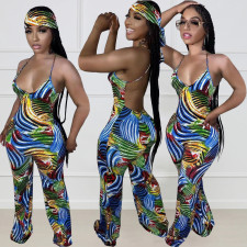 Geometric Print Sling Backless jumpsuit(With Headscarf) OD-8575