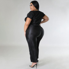 Plus Size Solid Color Tie Up And Wide Leg Pants Two Piece Set NNWF-7888