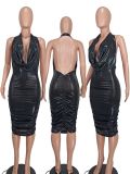 Sexy Low Collar Hot Stamp Midi Dress YD-8751