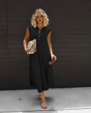Plus Size Solid Sleeveless Button Loose Jumpsuit WAF-77595