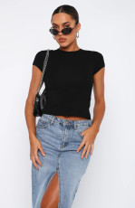 Solid Color Bandage Backless T Shirt MZ-2801