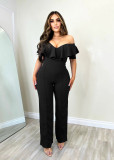 Sexy V Neck Ruffle Off Shoulder Jumpsuit MZ-2798